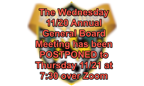 The 11/20 AGM rescheduled for 11/21 over Zoom